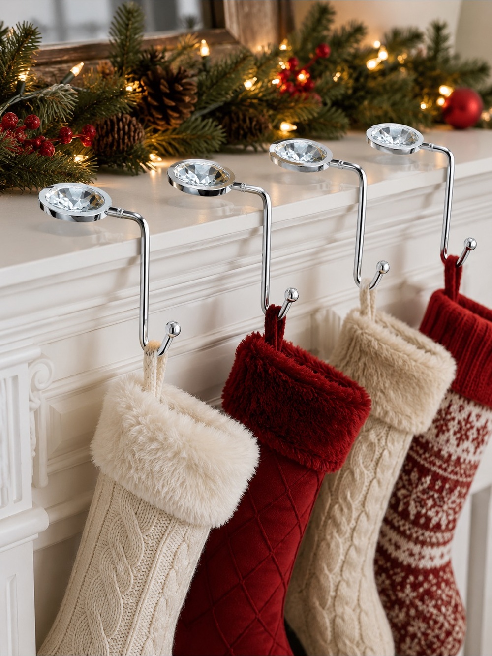 Sunshane Holders 4 Pieces Stocking Bag Decor Mantel Hook Hanger Grip